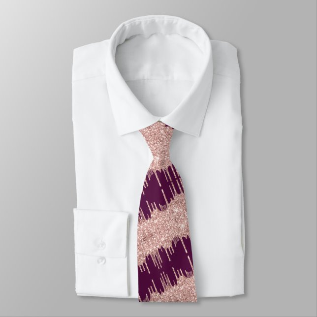 Cravate Tie à col bordeaux et paillettes or rose (Attaché)