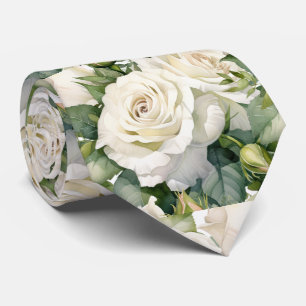 Cravate Tie à col classique fleurs roses blanches formelle