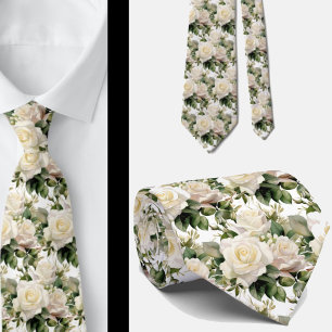 Cravate Tie à col classique floral roses blanches