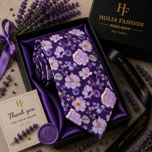 Cravate Tie à col fleur aquarelle lavande violette (Créateur téléchargé)