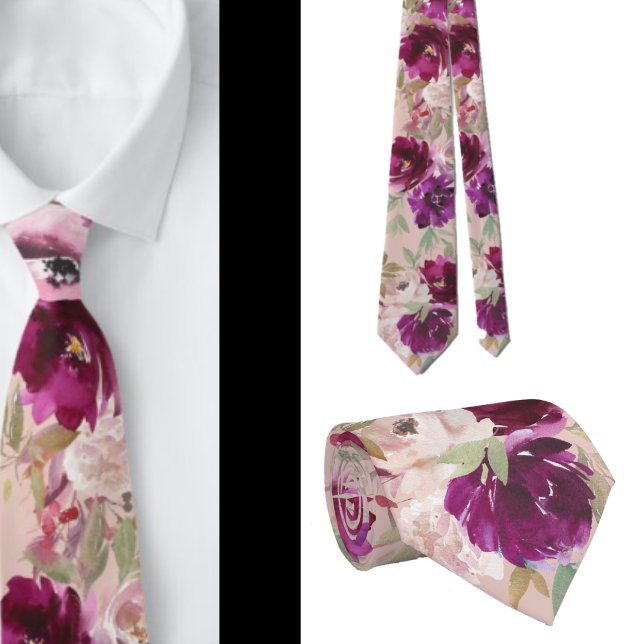 Cravate Tie à col fleuri violet et rose clair (Créateur téléchargé)