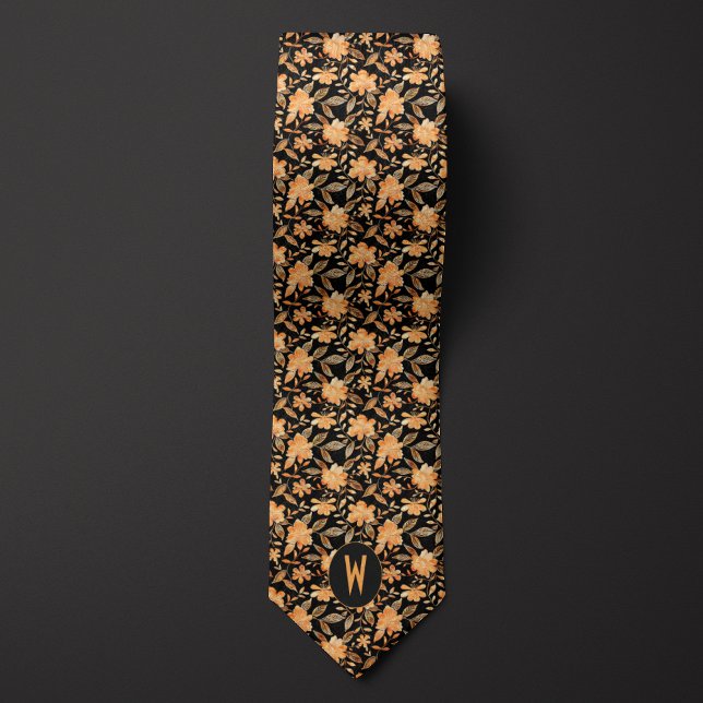 Cravate Tie à col floral noir avec pêche (Créateur téléchargé)