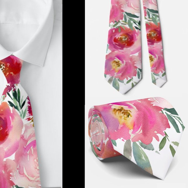 Cravate Tie à col floral Roses légères Blush Rose (Créateur téléchargé)