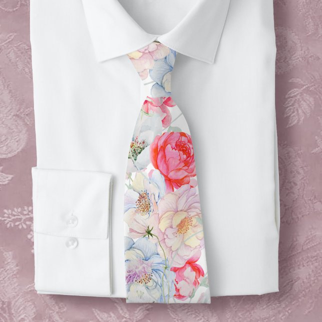 Cravate Tie à col peonies aquarelle (Créateur téléchargé)