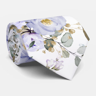 Cravate Tie à col Peonies Roses Violet Poussiéreux Aquarel