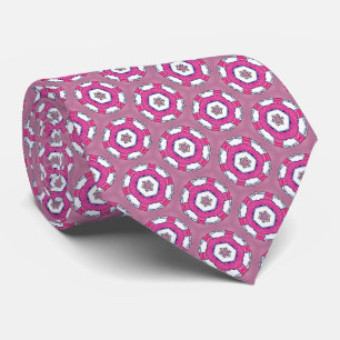 Cravate Tie à col rond illustré rose et blanc