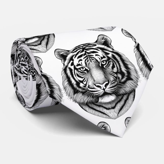 Cravate Tie à col Tigre du Bengale noir et blanc (Roulé)