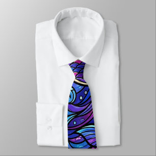 Cravate Tie à col violet tourbillon de carpe koï abstrait