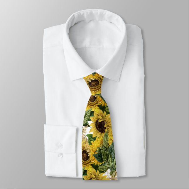 Cravate Tie à fleurs aquarelle tournesol pour cou (Attaché)