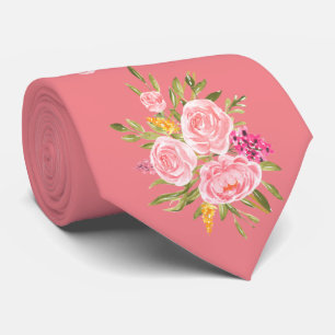 Cravate Tie à fleurs de corail rose pour le père de la mar