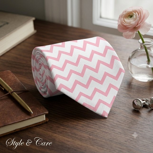 Cravate Tie à motif chevron moderne en style rose et blanc (Modern Chevron Design Tie in Pink and White Style)