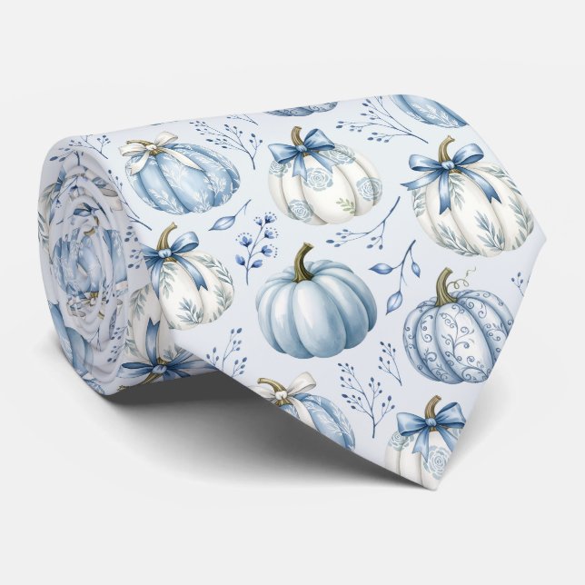 Cravate Tie à motif de citrouille bleu clair - col (Roulé)