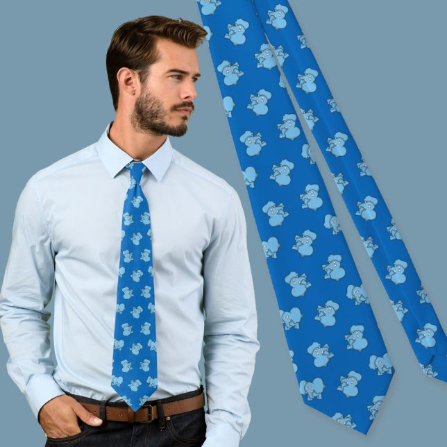 Cravate Tie à motif de dessin animé éléphant bleu (Créateur téléchargé)