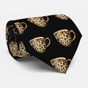Cravate Tie à motif de tasse de café à impression léopard
