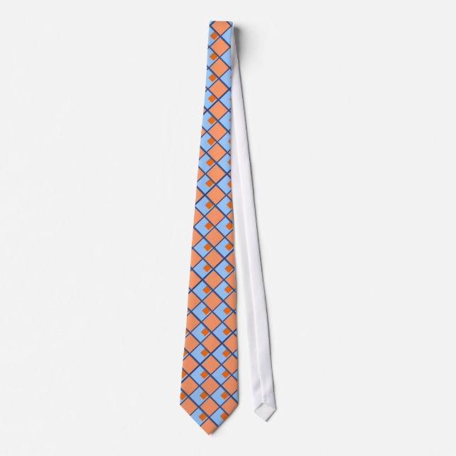 Cravate Tie à motif diamant bleu et orange (Devant)