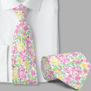 Cravate Tie à motif floral rose et jaune élégant