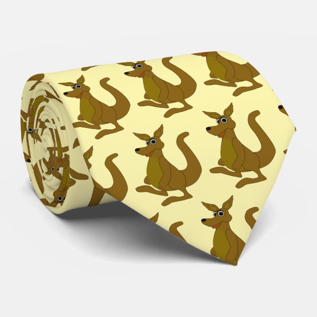Cravate Tie à motif kangourou marron (Roulé)