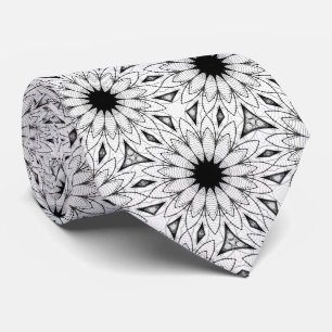 Cravate Tie à motif mandala floral noir et blanc
