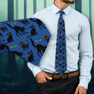Cravate Tie à motif Yeux de chats noirs Halloween