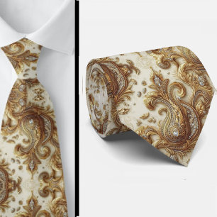 Cravate Tie à motifs paisley diamantés blanc et or de styl