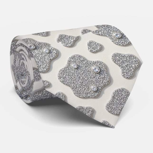 Cravate Tie à paillettes en faux soie à impression de vach (Roulé)