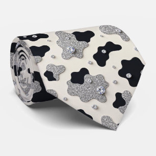 Cravate Tie à paillettes en faux soie à imprimé vache   Co