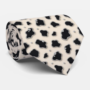 Cravate Tie à paillettes en faux soie à motif de vache   C