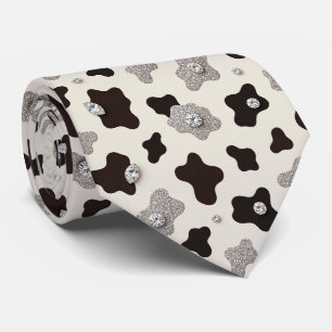 Cravate Tie à paillettes en faux soie à motif de vache   C