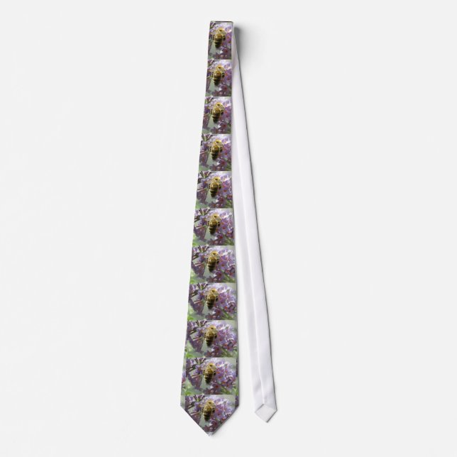 Cravate Tie Abeille et fleurs de Buddleia (Devant)