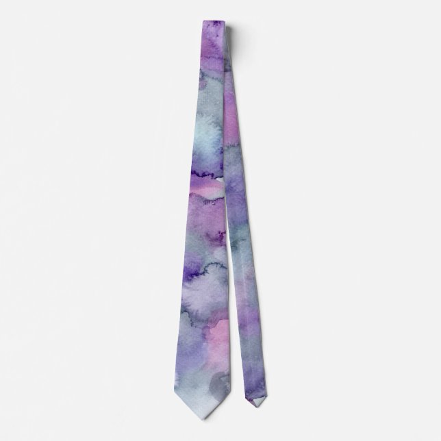 Cravate Tie aquarelle élégant ardoise et violet (Devant)