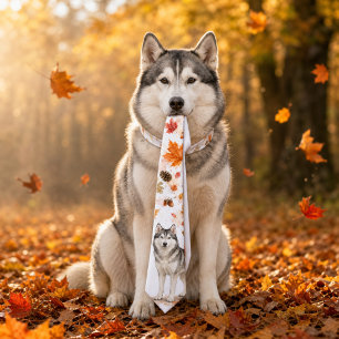 Cravate Tie aquarelle Husky automne