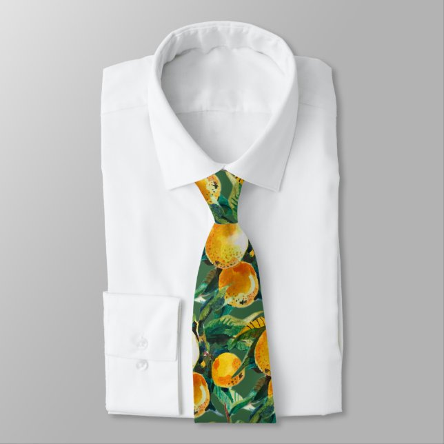 Cravate Tie aquarelle Orange – Citron frais – Artwork (Attaché)