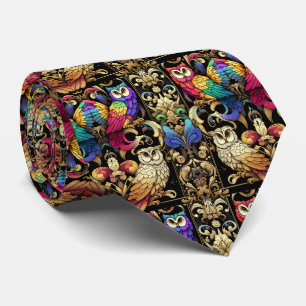 Cravate Tie arc-en-ciel chouette Art déco Art nouveau