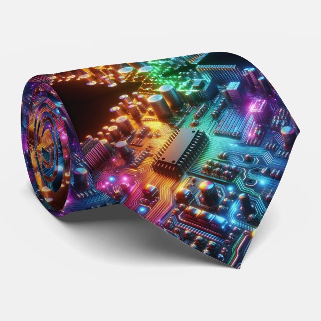 Cravate Tie arc-en-ciel Circuit imprimé – Technophile Colo (Roulé)