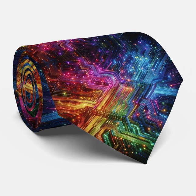 Cravate Tie arc-en-ciel Circuit imprimé – Technophile Colo (Roulé)