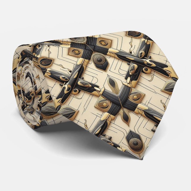Cravate Tie Art Déco à thème d'avion vintage (Roulé)
