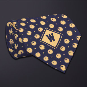 Cravate Tie avec icône de boule de bowling Blue Gold