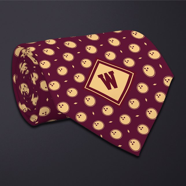 Cravate Tie avec icône de boule de bowling Burgundy Gold (Créateur téléchargé)