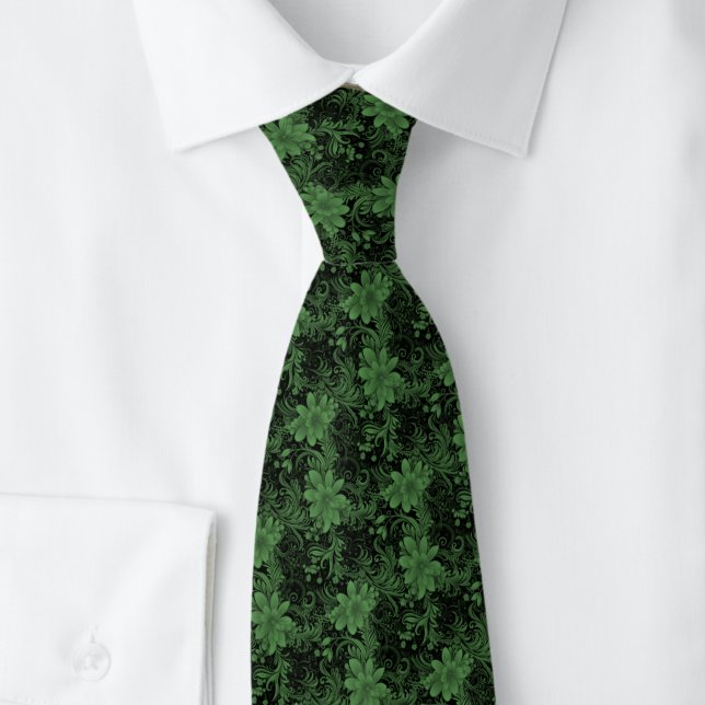 Cravate Tie batik floral vert chasseresse (Créateur téléchargé)