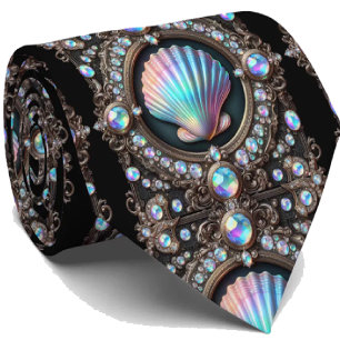 Cravate Tie Beach Lovers   Motif Coquillage Diamant Opale
