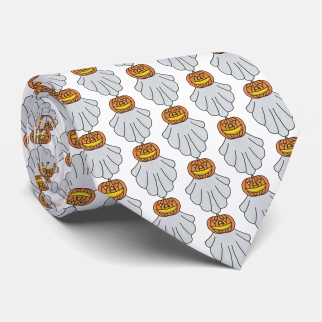 Cravate Tie (blanc) - Citrouille Fantôme (Roulé)