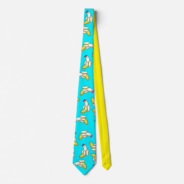 Cravate Tie Bleu Cool Dessin Animé Banane (Devant)