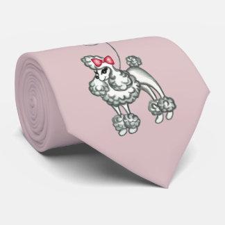 Cravate Tie Caniche Français Rétro Rose