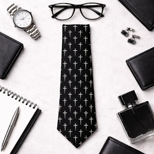 Cravate Tie Croix Moderne Noir pour Pasteur