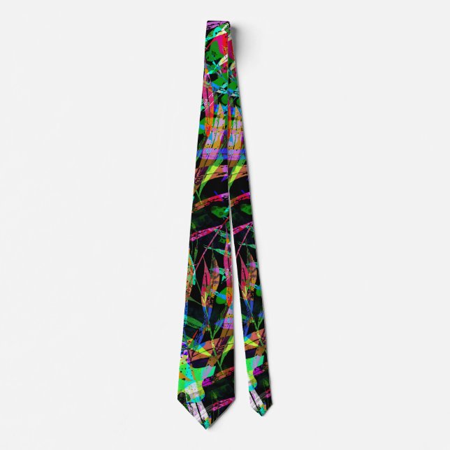 Cravate Tie Cyberpunk Abstrait Électrique Néon (Devant)