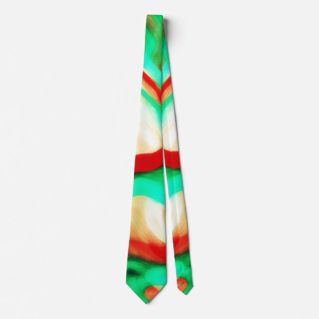 Cravate Tie d'art abstrait rouge aqua vert ambre (Devant)