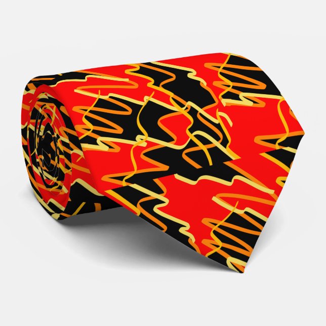 Cravate Tie d'art abstrait rouge orange jaune élégant (Roulé)