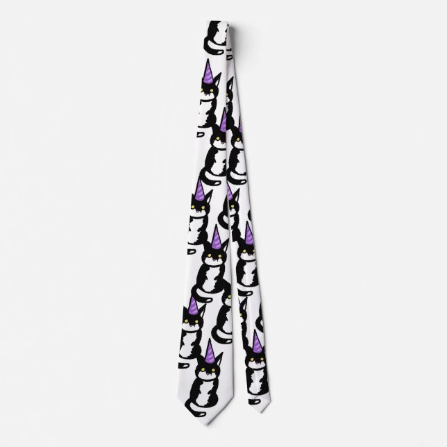 Cravate Tie de célébration de chat noir et blanc (Devant)