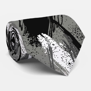 Cravate Tie de cou camouflage gris blanc Charbon noir