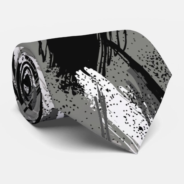 Cravate Tie de cou camouflage gris blanc Charbon noir (Roulé)